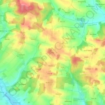 Topografische Karte Ofen, Höhe, Relief