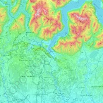 Topografische Karte Como, Höhe, Relief