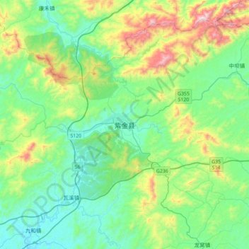Topografische Karte 紫金县, Höhe, Relief