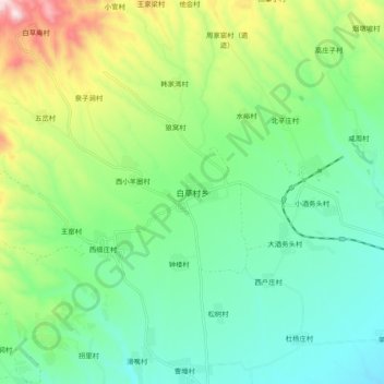 Topografische Karte 白草村乡, Höhe, Relief