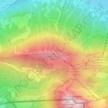 Topografische Karte Breitenberg, Höhe, Relief