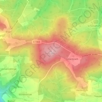 Topografische Karte Hohe Brach, Höhe, Relief