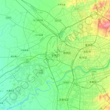 Topografische Karte 于洪区, Höhe, Relief