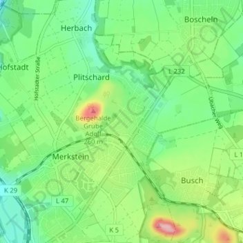 Topografische Karte Streiffeld, Höhe, Relief