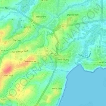 Topografische Karte Jabrun, Höhe, Relief