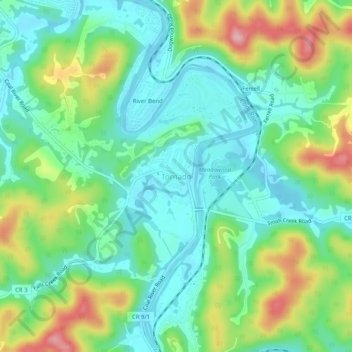 Topografische Karte Tornado, Höhe, Relief