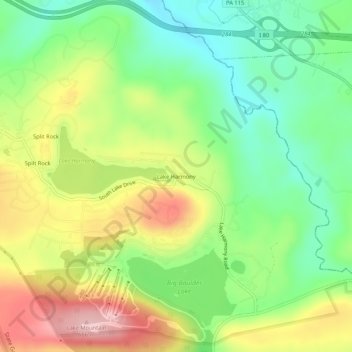 Topografische Karte Lake Harmony, Höhe, Relief