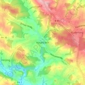 Topografische Karte Haselbach, Höhe, Relief