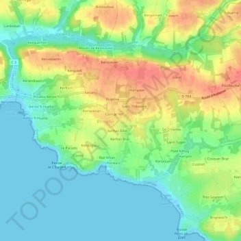 Topografische Karte Kerhas a Bis, Höhe, Relief
