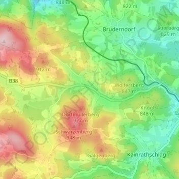 Topografische Karte Mitterschlag, Höhe, Relief