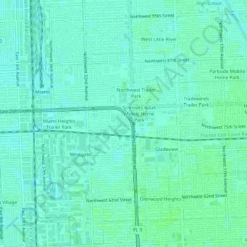 Topografische Karte Palm Lake Trailer Court, Höhe, Relief