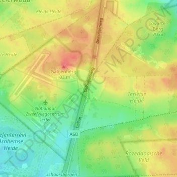 Topografische Karte Terlet, Höhe, Relief