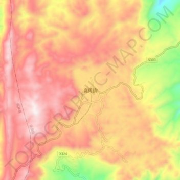Topografische Karte 宽阔镇, Höhe, Relief