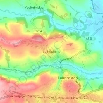 Topografische Karte St Stephens, Höhe, Relief