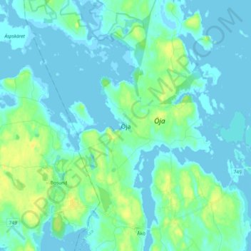 Topografische Karte Öja, Höhe, Relief