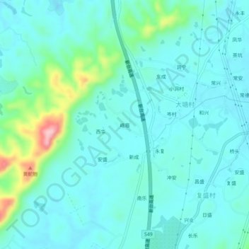 Topografische Karte 峨眉, Höhe, Relief