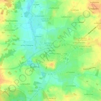 Topografische Karte La Blinière, Höhe, Relief