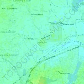 Topografische Karte Kosappur, Höhe, Relief