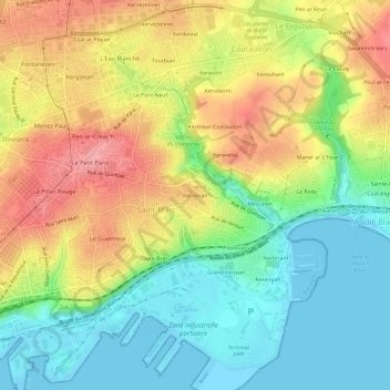 Topografische Karte Kérisbian, Höhe, Relief