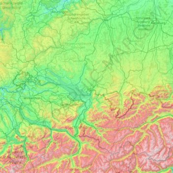 Topografische Karte Bodenseebecken, Höhe, Relief