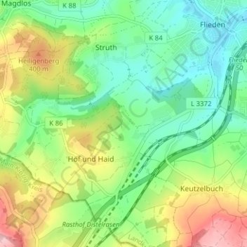 Topografische Karte Katzenberg, Höhe, Relief