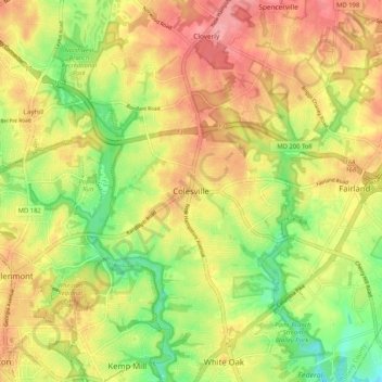 Topografische Karte Colesville, Höhe, Relief
