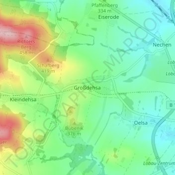 Topografische Karte Großdehsa, Höhe, Relief