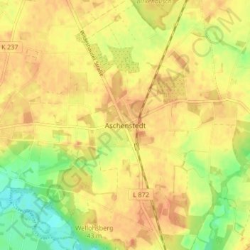 Topografische Karte Aschenstedt, Höhe, Relief