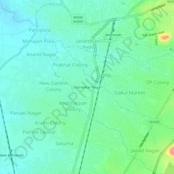 Topografische Karte Deorankar Nagar, Höhe, Relief