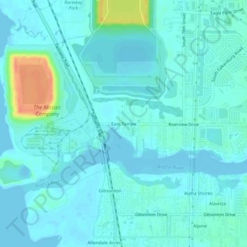 Topografische Karte East Tampa, Höhe, Relief