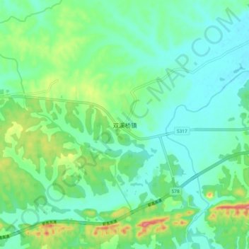 Topografische Karte 双溪桥镇, Höhe, Relief