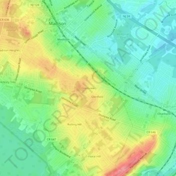 Topografische Karte Crestview, Höhe, Relief