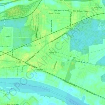 Topografische Karte Rose City, Höhe, Relief