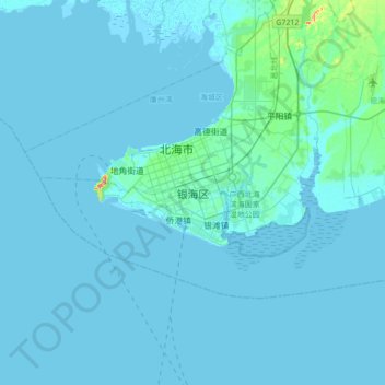 Topografische Karte 银海区, Höhe, Relief