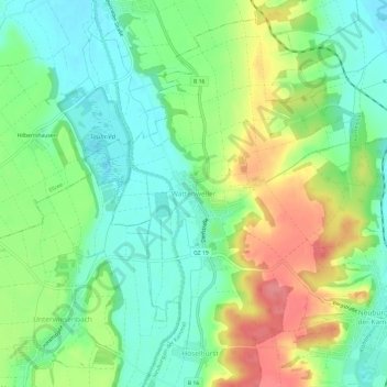 Topografische Karte Wattenweiler, Höhe, Relief