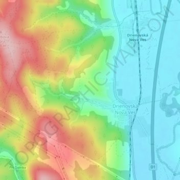 Topografische Karte Nad lomom, Höhe, Relief