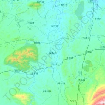 Topografische Karte 嘉禾县, Höhe, Relief