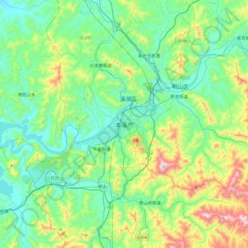 Topografische Karte 本溪市, Höhe, Relief