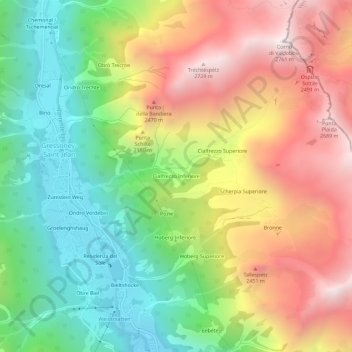 Topografische Karte Cialfrezzo Inferiore, Höhe, Relief