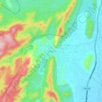 Topografische Karte Amber, Höhe, Relief