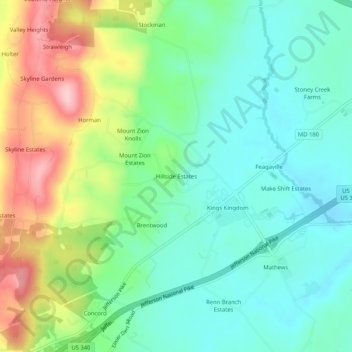 Topografische Karte Hillside Estates, Höhe, Relief