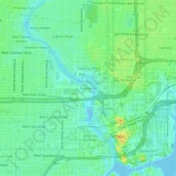 Topografische Karte Cartagena, Höhe, Relief