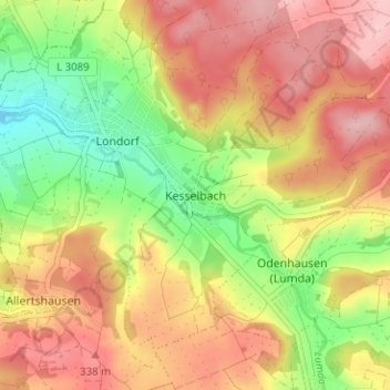 Topografische Karte Kesselbach, Höhe, Relief