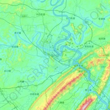 Topografische Karte 合川区, Höhe, Relief