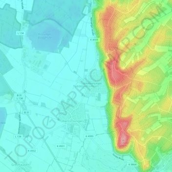 Topografische Karte Niederrimsingen, Höhe, Relief