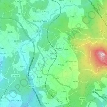 Topografische Karte Lestedo, Höhe, Relief