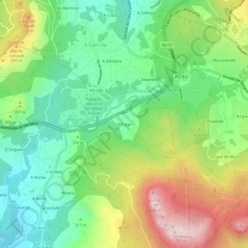 Topografische Karte A Fraga, Höhe, Relief