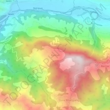 Topografische Karte Kumai, Höhe, Relief