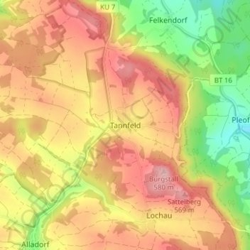 Topografische Karte Tannfeld, Höhe, Relief