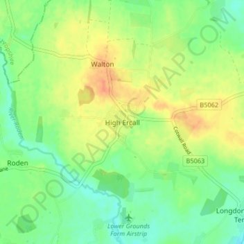 Topografische Karte High Ercall, Höhe, Relief